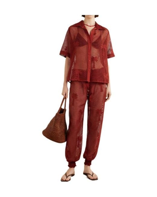Johanna Ortiz Red Cotton-Mesh Balloon Pants