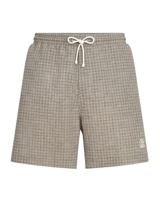 Brunello Cucinelli Gray Floral Print Nylon Swim Shorts for men