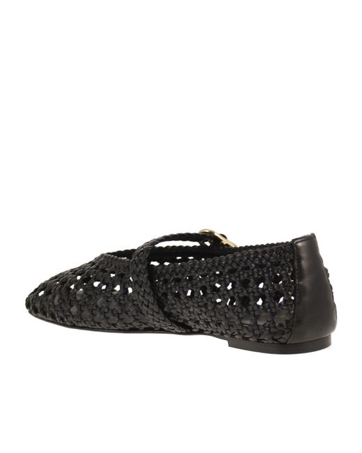 Stuart Weitzman Black Woven Nappa Leather Flats With Strap