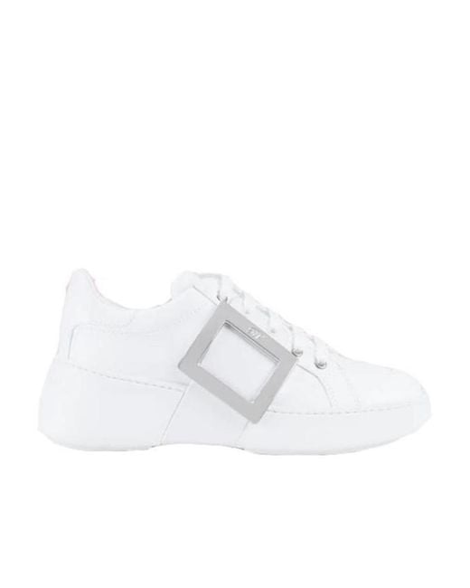 Roger Vivier White Viv' Skate Metal Buckle Sneakers