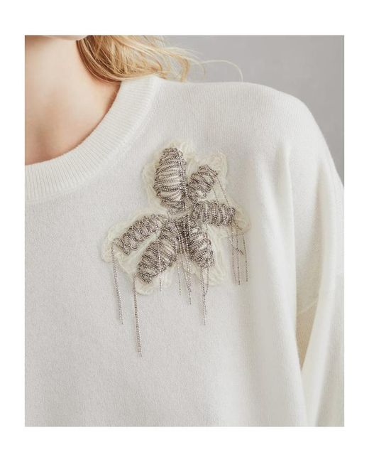 Brunello Cucinelli White Embellished Knit Jumper