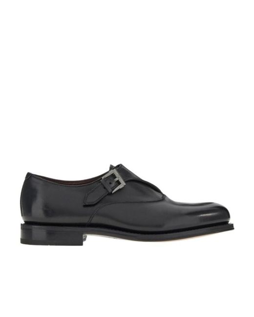 Ferragamo Black Leather Buckled Monkstrap Shoes for men