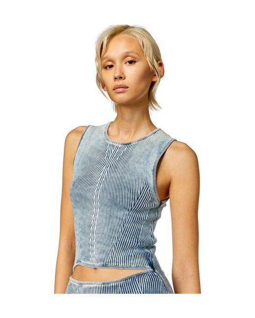 DIESEL Blue M-Taryn Cut-Out Ribbed-Knit Sleeveless Midi Dress