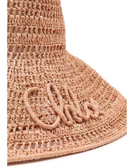 Chloé Brown Solid Logo Raffia Hat