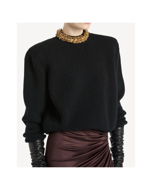 Balmain Black Cashmere Jumper With Embroidered Trim