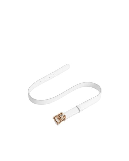 Dolce & Gabbana White Crystal Logo Buckle Belt