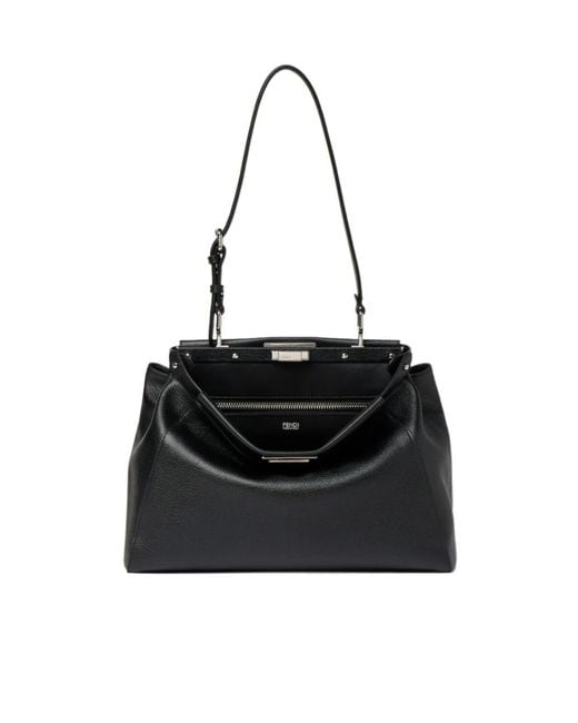 Fendi Black My Peekaboo Medium Leather Bag Embroidered With Mirrors