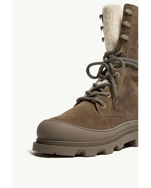 Moncler Brown Vera High Suede Shearling Lace-Up Boots
