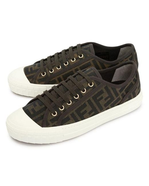 Fendi Brown Logo Jacquard Lace-Up Sneakers for men