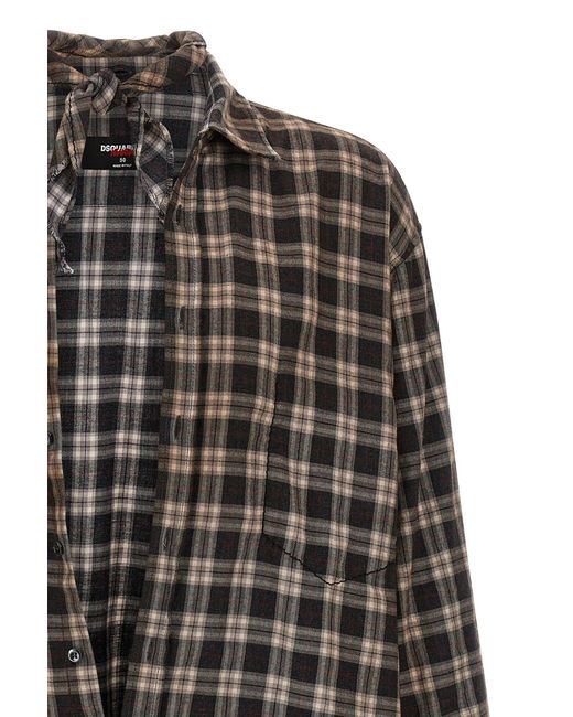 DSquared² Gray Long-Sleeved Checked Shirt for men