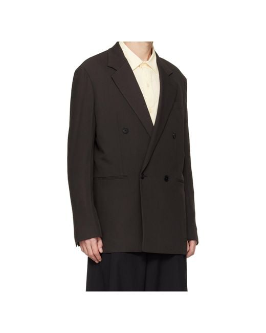 Lanvin Black Wool Blend Double-Breasted Suit Jacket for men