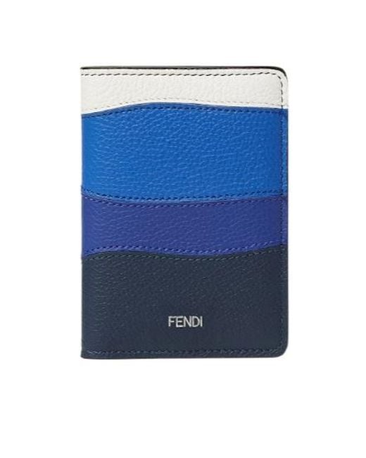 Fendi Blue Colorblock Card Case for men