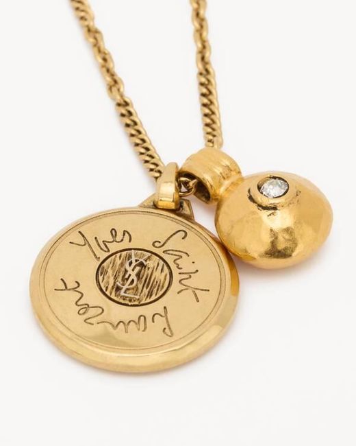 Saint Laurent Metallic Le Cassandre Metal Necklace With Logo Plaque for men