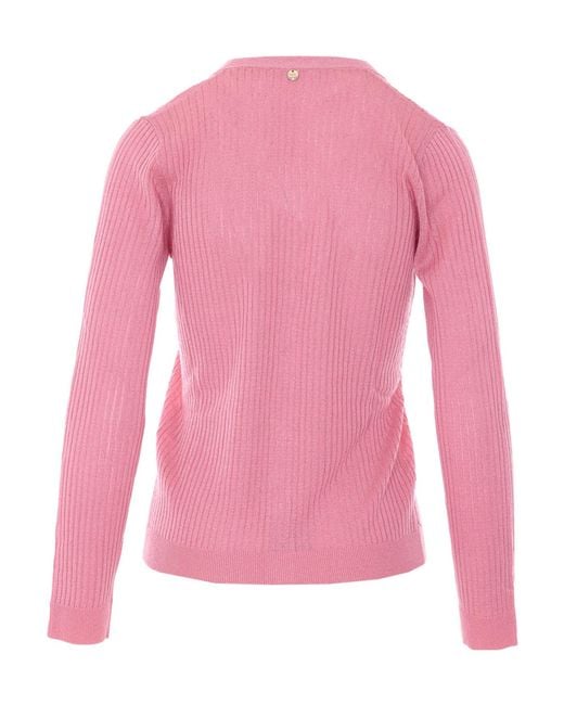 Liu Jo Pink Ribbed Lurex V-Neck Cardigan