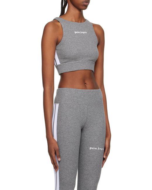 Palm Angels Gray Logo Printed Ribbed Knit Sport Bra