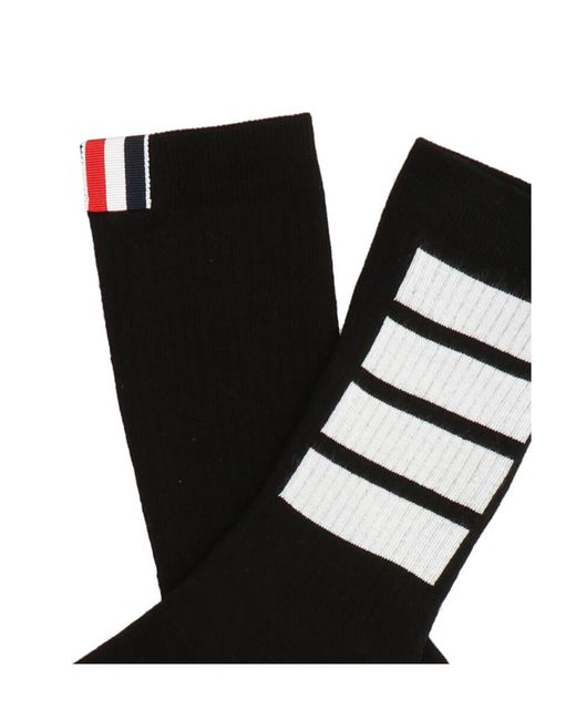 Thom Browne Black 4 Bar Logo Detailed Socks for men