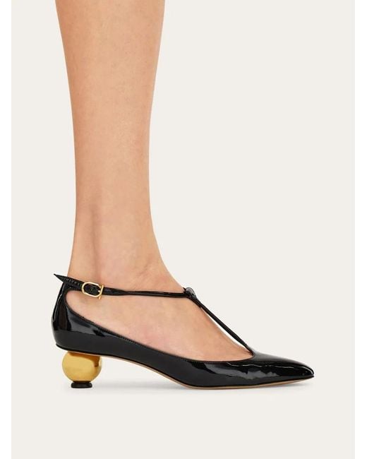Ferragamo Brown Spherical Heel T-Strap Pump