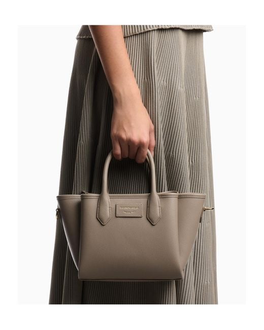 Emporio Armani Natural Small Shopper Bag With Palmellato Finish