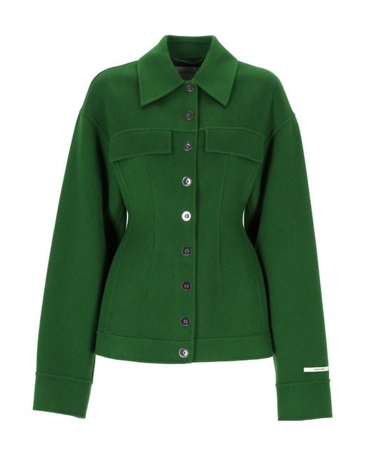 Sportmax Green Collared Long-Sleeved Casual Jacket