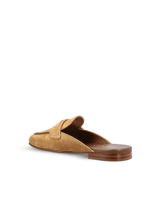 Prada Brown Logo-Plaque Flat Mules