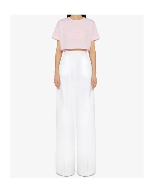 Givenchy Pink Logo Embroidered Cropped T-Shirt