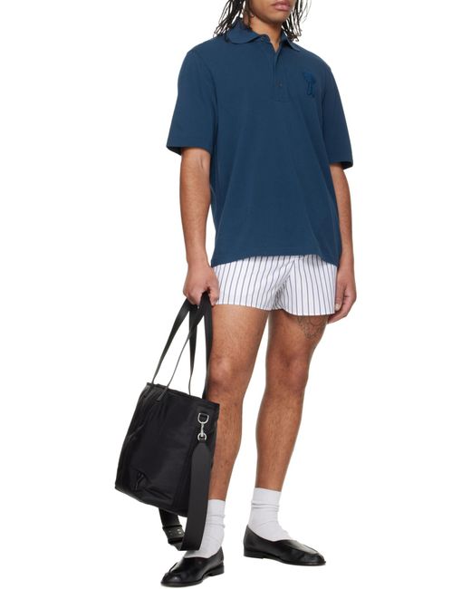 AMI Blue Ami Ami De Coeur Short-Sleeved Polo Shirt for men