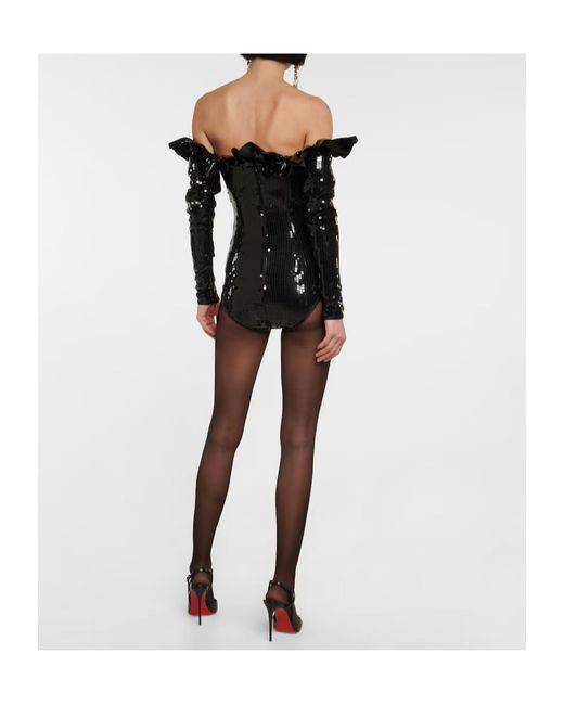 Alessandra Rich Black Sequined Bodysuit