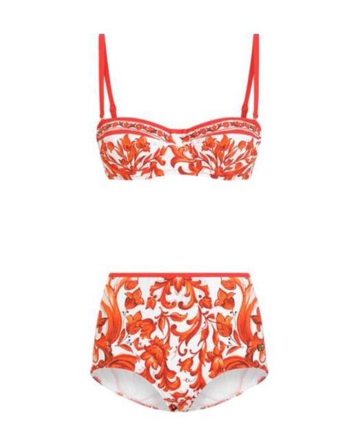 Dolce & Gabbana Red Maiolica Printed Bikini Set