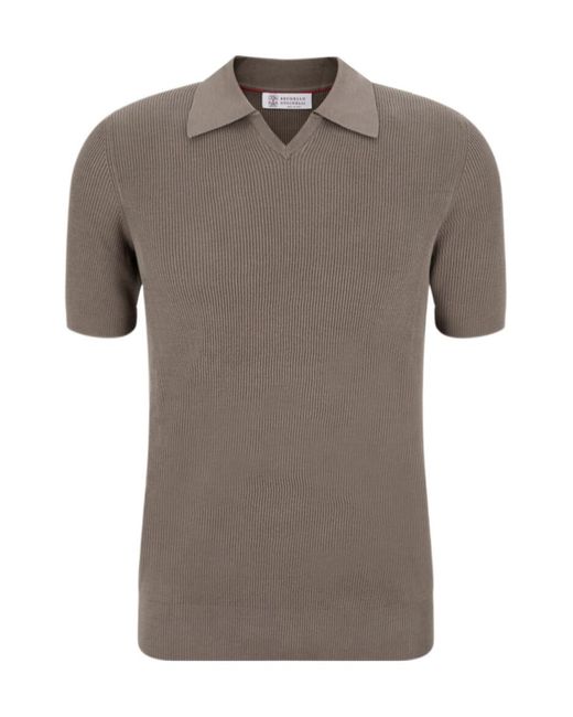 Brunello Cucinelli Gray Collared Short-Sleeved Polo Shirt for men