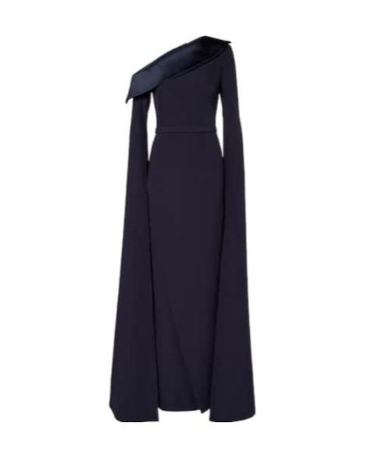 Safiyaa Blue Rinoa Caped Crépe Gown