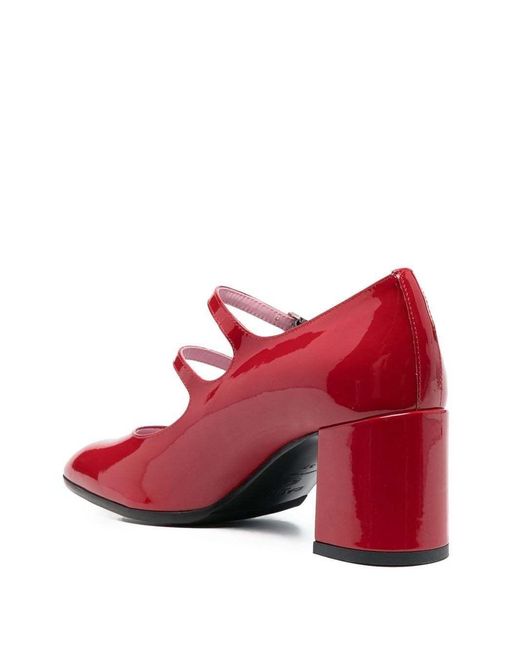 CAREL PARIS Red Double-Strap Patent Leather Mid-Heels