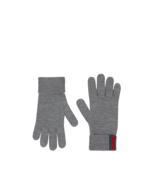 Gucci White Wool Gloves With Web for men