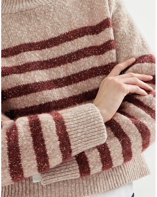 Brunello Cucinelli Multicolor Soft Virgin Wool And Cashmere Turtleneck Sweater With Dazzling Stripes