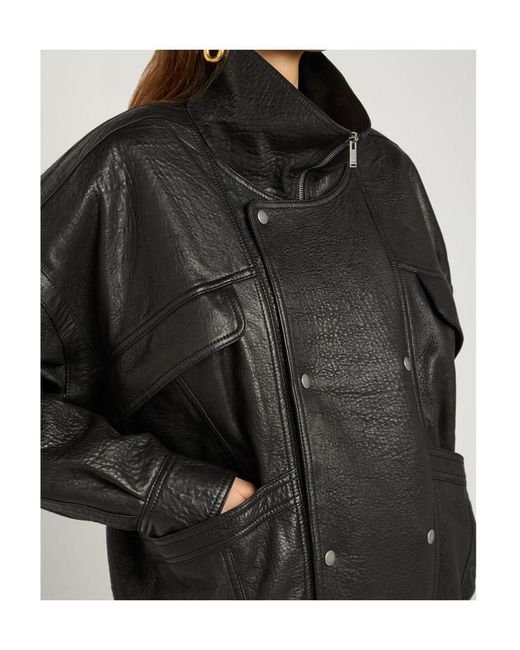 Saint Laurent Black Double-Breasted Grained Leather Jacket