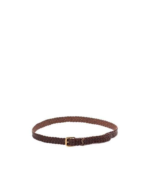 Saint Laurent White Logo Plaque Braided Belt for men
