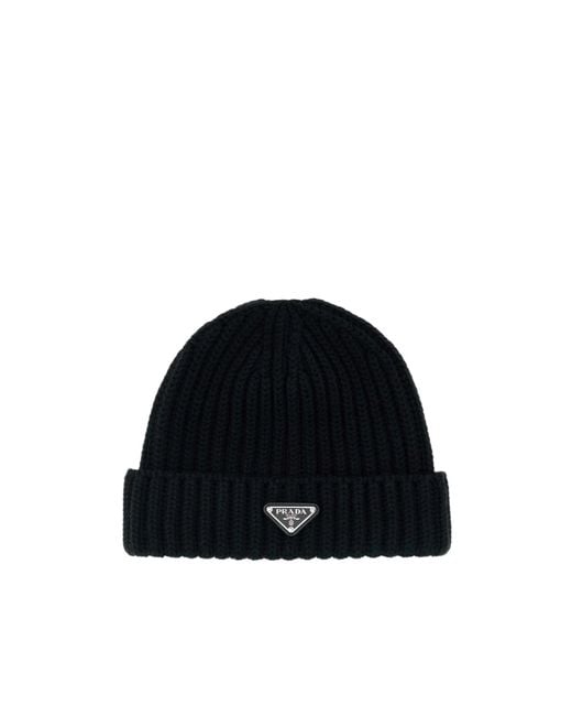 Prada Black Ribbed Cuffed Hat for men
