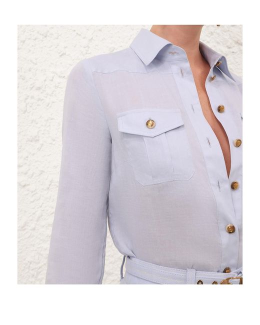 Zimmermann Blue Long-Sleeved Collared Shirt