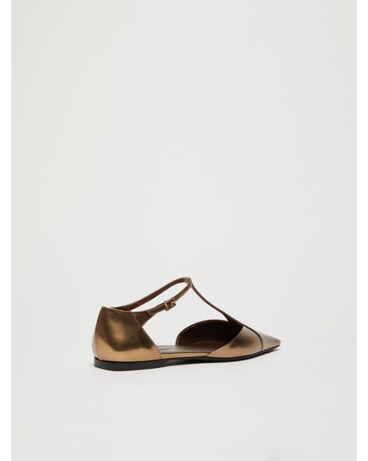 Max Mara Brown Laminated Leather Ballet Flats