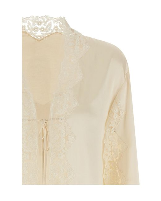 Alberta Ferretti White Cape Sleeved Satin Blouse