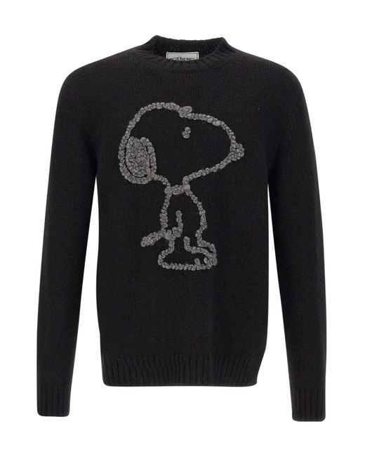 Iceberg Black Snoopy-Embroidered Crew-Neck Sweater for men
