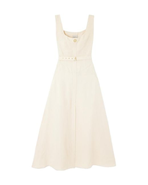 LeKasha Natural Belted Linen Midi Dress