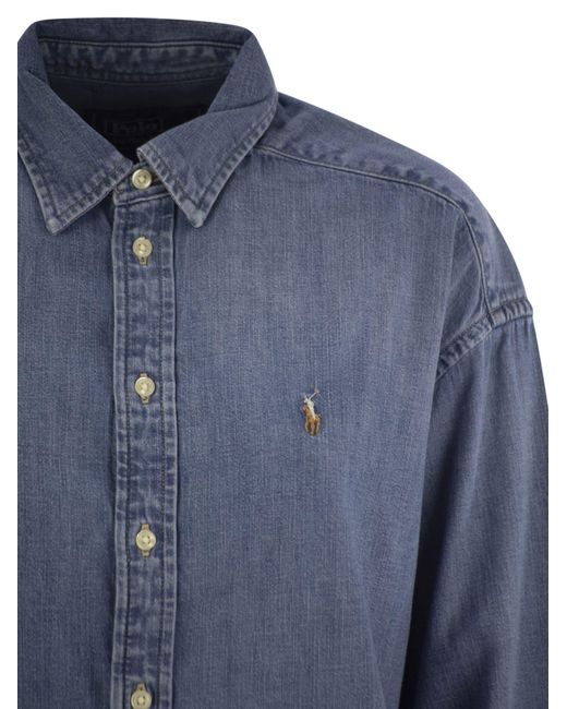 Polo Ralph Lauren Blue Logo Embroidered Denim Shirt