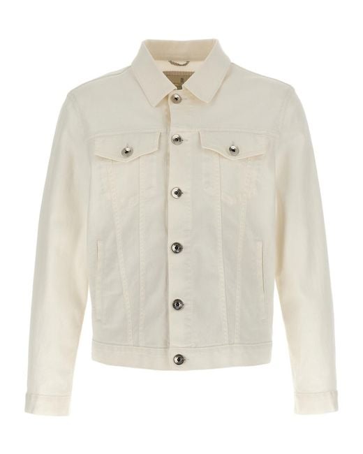 Brunello Cucinelli White Buttoned Slim-Fit Denim Jacket for men