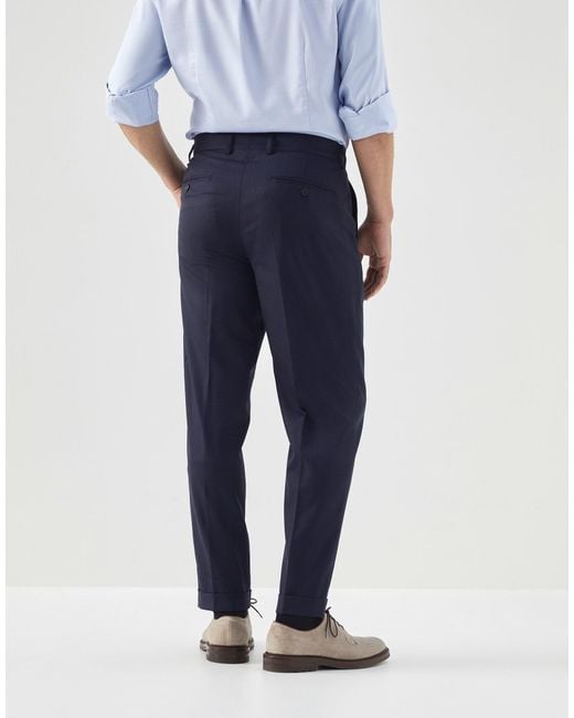 Brunello Cucinelli Blue Tapered-Leg Wool Trousers for men