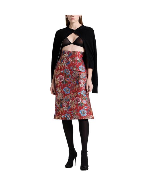 Dolce & Gabbana Red Floralpattern Aline Skirt