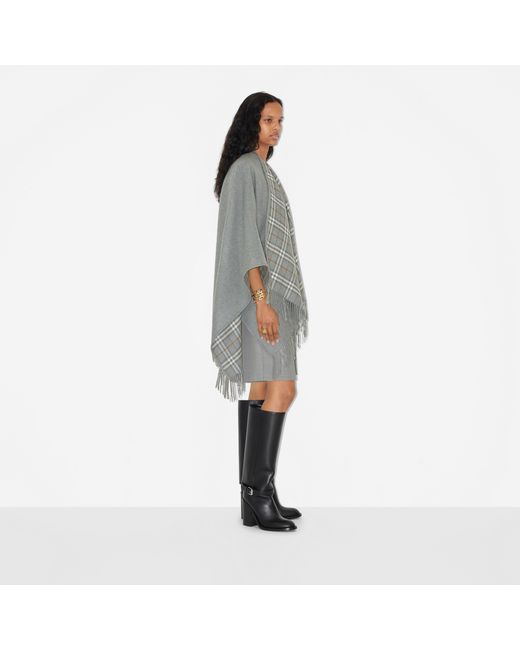 Burberry Gray Wool Reversible Check Cape