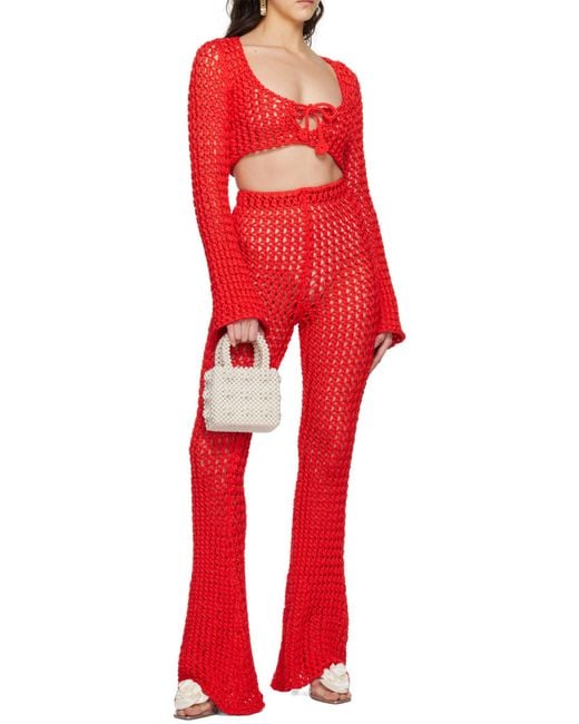 Moschino Red Crocheted Casual Pants