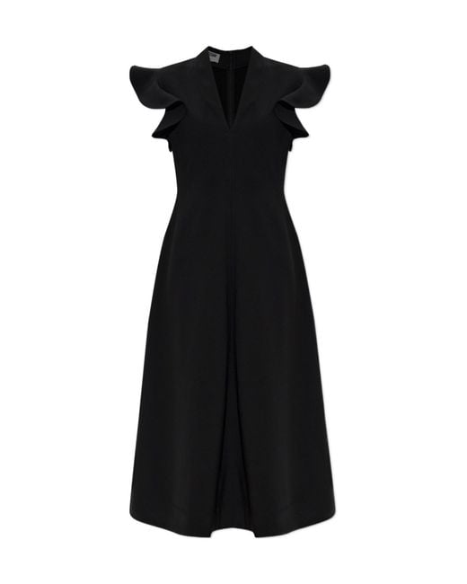 Moschino Black Ruffled V-Neck Midi Dress
