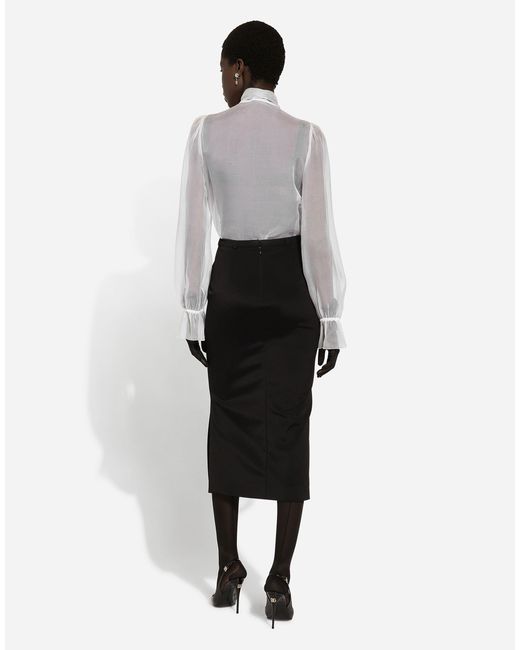 Dolce & Gabbana White Lace Patch Pussy-Bow Shirt