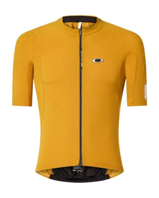 Oakley Yellow Gridskin Pinstripe Ss Textured Zip Jersey for men